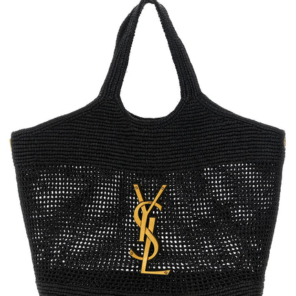 Saint Laurent Black Raffia Tote Bag