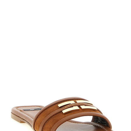 Elisabetta Franchi Brown Leather Slides