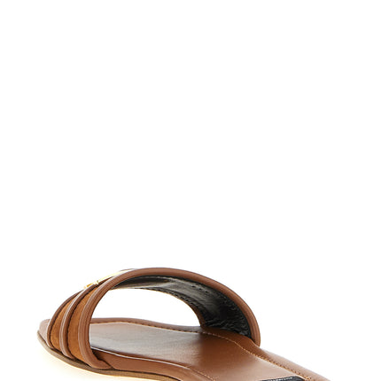 Elisabetta Franchi Brown Leather Slides