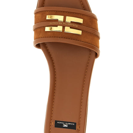 Elisabetta Franchi Brown Leather Slides