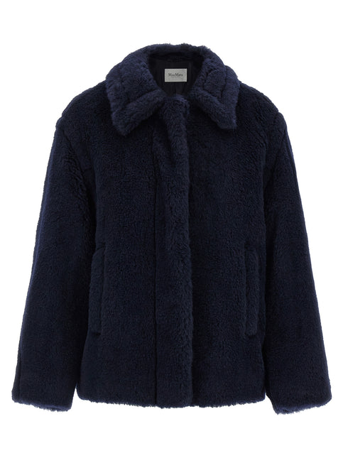 Max Mara Blue Alpaca Leather Coat