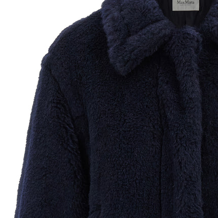 Max Mara Blue Alpaca Leather Coat