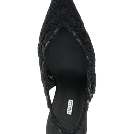 LE SILLA Black Cotton High Heel Pumps