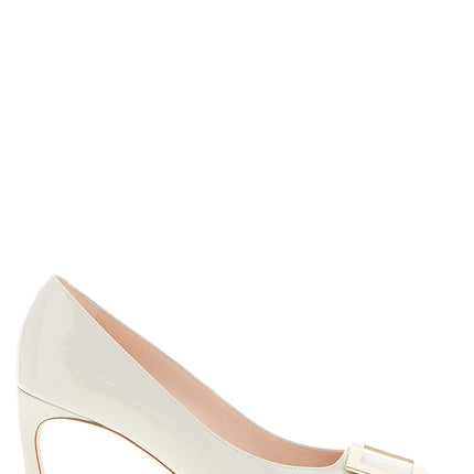 Roger Vivier Gray Calfskin Mid Heel Pumps
