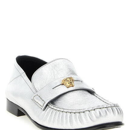 Versace Silver Lamb Leather Slip-On Loafers