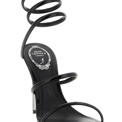 RENE CAOVILLA Black Calfskin Stiletto Heel Sandals RENE CAOVILLA