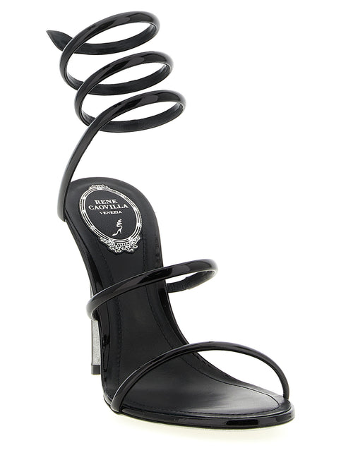 RENE CAOVILLA Black Calfskin Stiletto Heel Sandals RENE CAOVILLA
