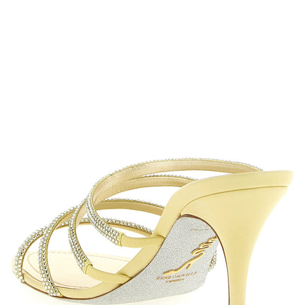 RENE CAOVILLA Gold Viscose Stiletto Heel Sandals