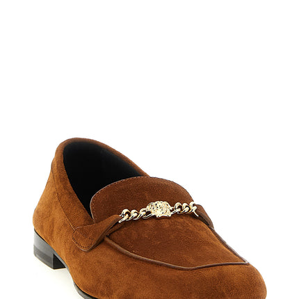 Versace Brown Calfskin Slip-On Loafers