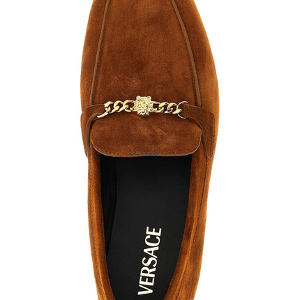 Versace Brown Calfskin Slip-On Loafers