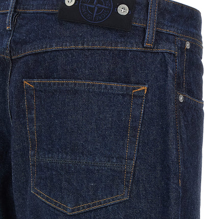 Stone Island Blue Cotton Relaxed Fit Jeans