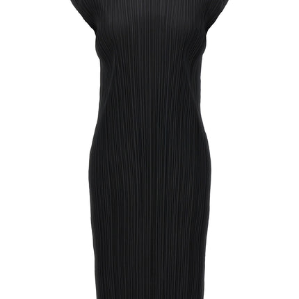 PLEATS PLEASE ISSEY MIYAKE Black Polyester Midi Dress