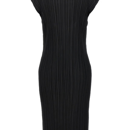 PLEATS PLEASE ISSEY MIYAKE Black Polyester Midi Dress