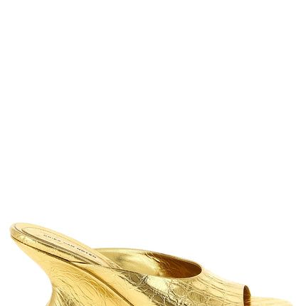 Dries Van Noten Gold Calfskin Wedge Sandals