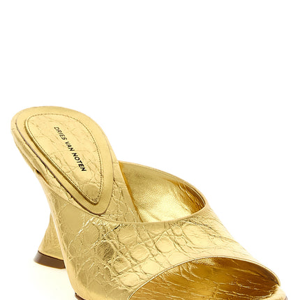 Dries Van Noten Gold Calfskin Wedge Sandals