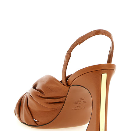 Fendi Brown Lamb Leather Stiletto Heel Sandals