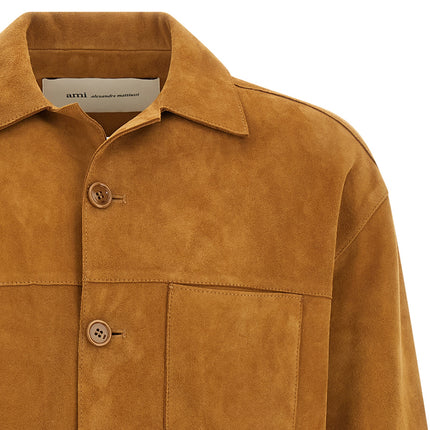 Ami Paris Brown Lamb Leather Leather Jacket