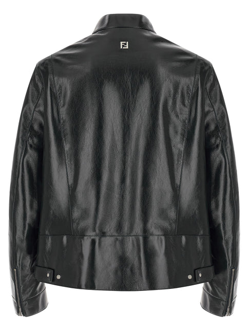 Fendi Blue Lamb Leather Leather Jacket