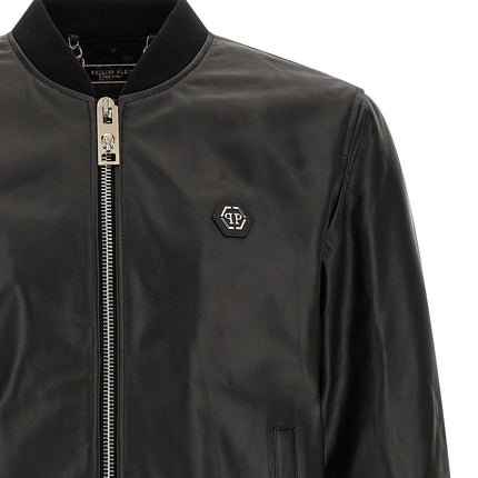 Philipp Plein Black Lambskin Leather Jacket
