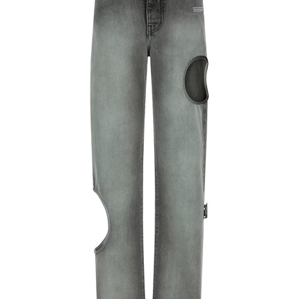 Off-White Gray Cotton Straight-Leg Jeans