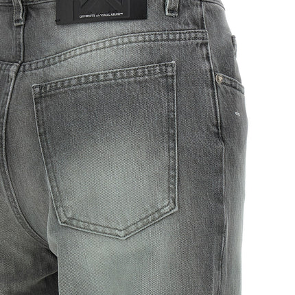 Off-White Gray Cotton Straight-Leg Jeans
