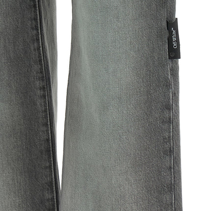 Off-White Gray Cotton Straight-Leg Jeans