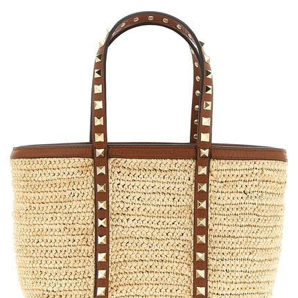 Valentino Garavani Beige Straw Tote Bag