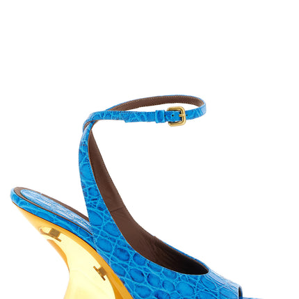 Dries Van Noten Blue Calfskin Wedge Sandals