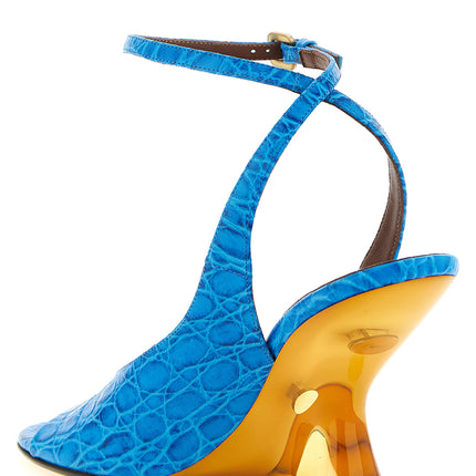 Dries Van Noten Blue Calfskin Wedge Sandals