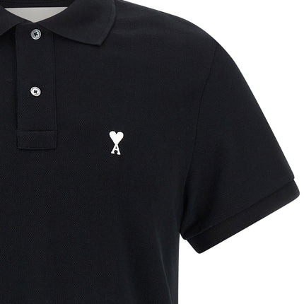 Ami Paris Black Cotton Polo Shirt