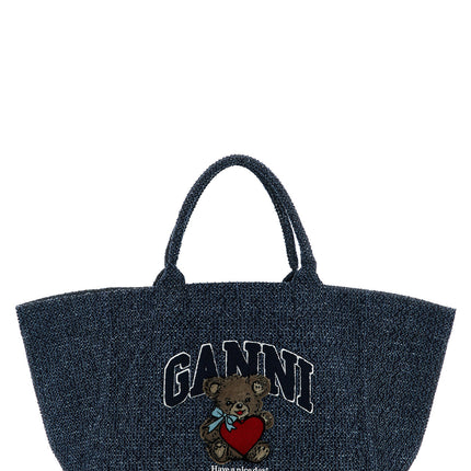 Ganni Blue Organic Cotton Tote Bag