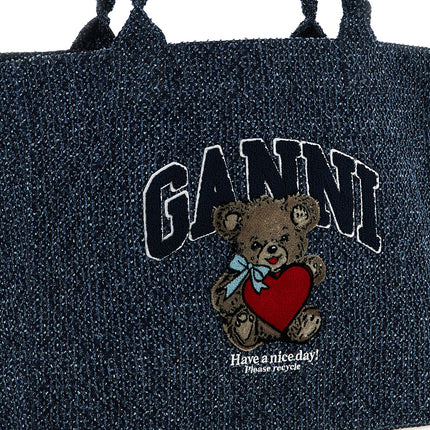 Ganni Blue Organic Cotton Tote Bag