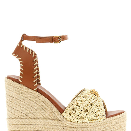 Versace Beige Lamb Leather Wedge Sandals