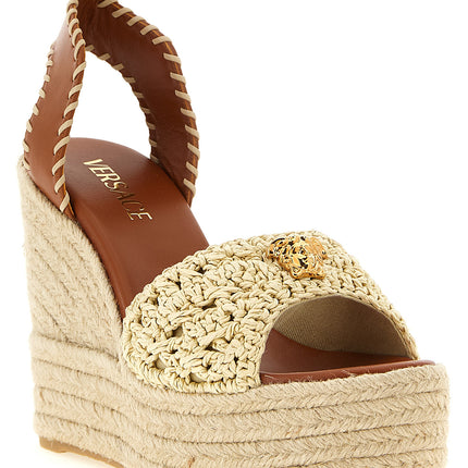 Versace Beige Lamb Leather Wedge Sandals