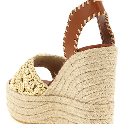 Versace Beige Lamb Leather Wedge Sandals