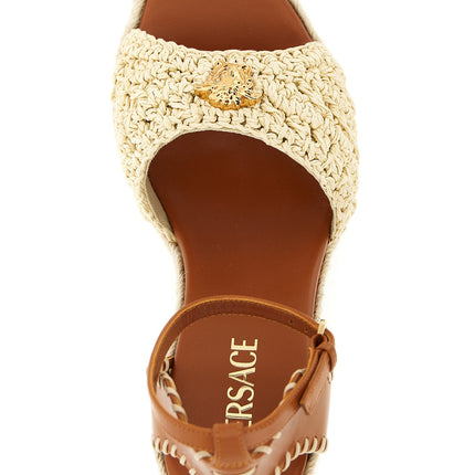 Versace Beige Lamb Leather Wedge Sandals