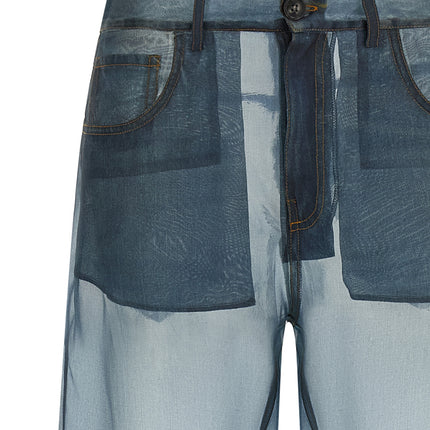 Haikure Blue Silk Casual Pants