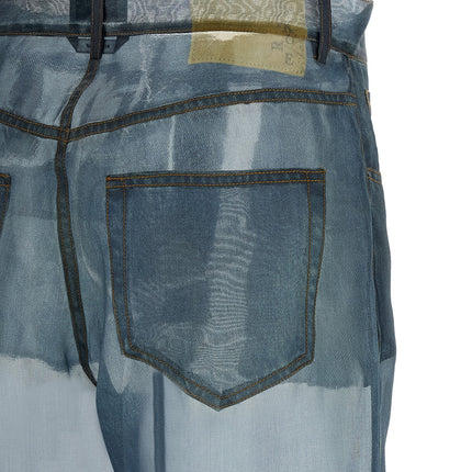 Haikure Blue Silk Casual Pants