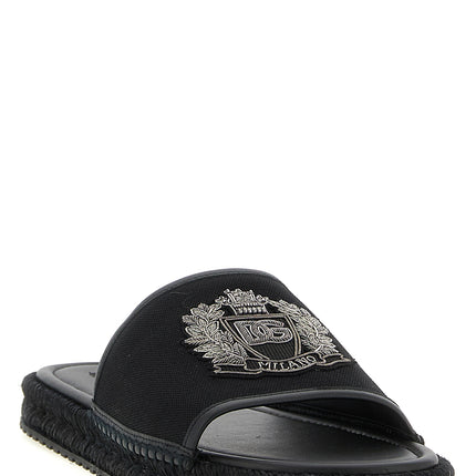 Dolce & Gabbana Black Cotton Slides