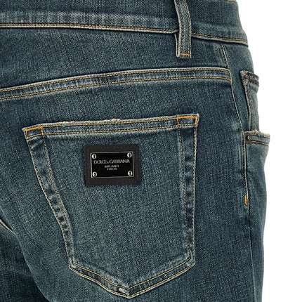 Dolce & Gabbana Blue Cotton Slim Fit Jeans