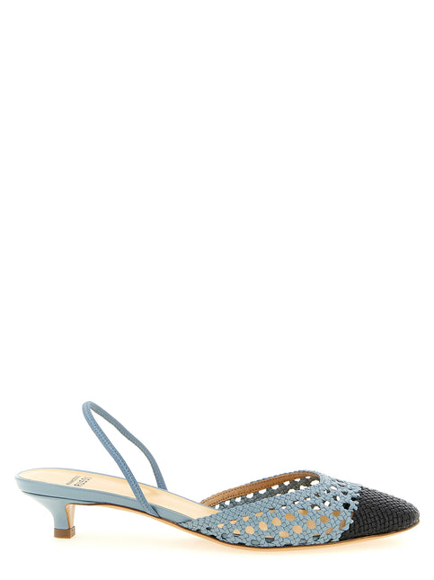 Francesco Russo Blue Goatskin Mid Heel Pumps Francesco Russo
