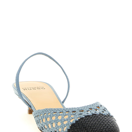 Francesco Russo Blue Goatskin Mid Heel Pumps Francesco Russo