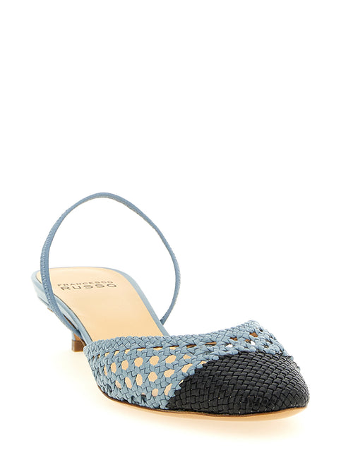 Francesco Russo Blue Goatskin Mid Heel Pumps Francesco Russo