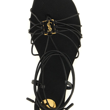 Saint Laurent Black Lamb Leather Flat Sandals Saint Laurent