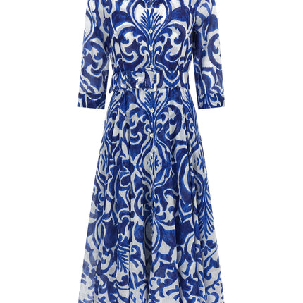 SAMANTHA SUNG Blue Cotton Midi Dress SAMANTHA SUNG