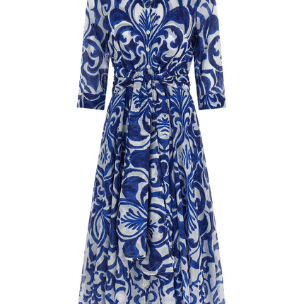 SAMANTHA SUNG Blue Cotton Midi Dress SAMANTHA SUNG