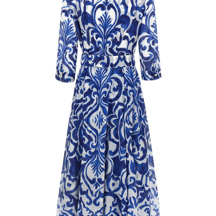 SAMANTHA SUNG Blue Cotton Midi Dress SAMANTHA SUNG