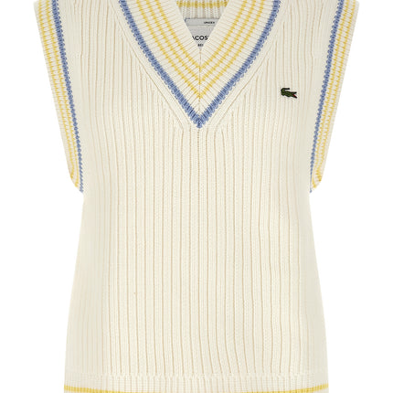 Lacoste White Cotton Sleeveles Sweater