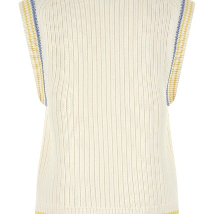 Lacoste White Cotton Sleeveles Sweater