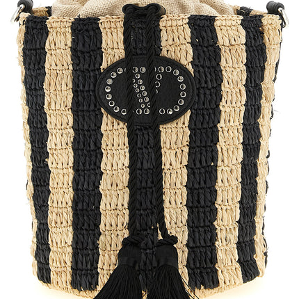 Valentino Garavani Black Straw Shoulder Bag